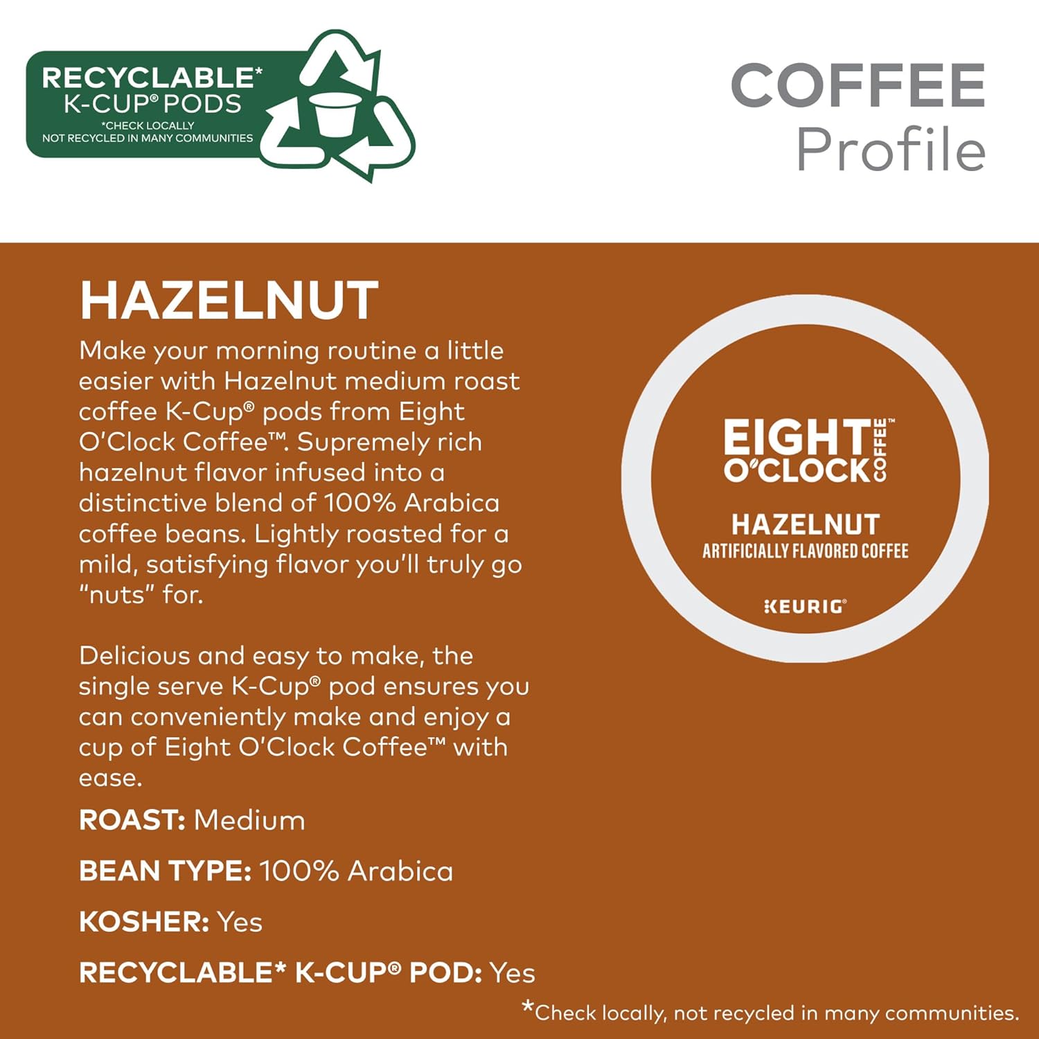 Eight O'Clock Coffee Hazelnut Keurig Single-Serve K-Cup Pods, Medium Roast Coffee, 96 Count