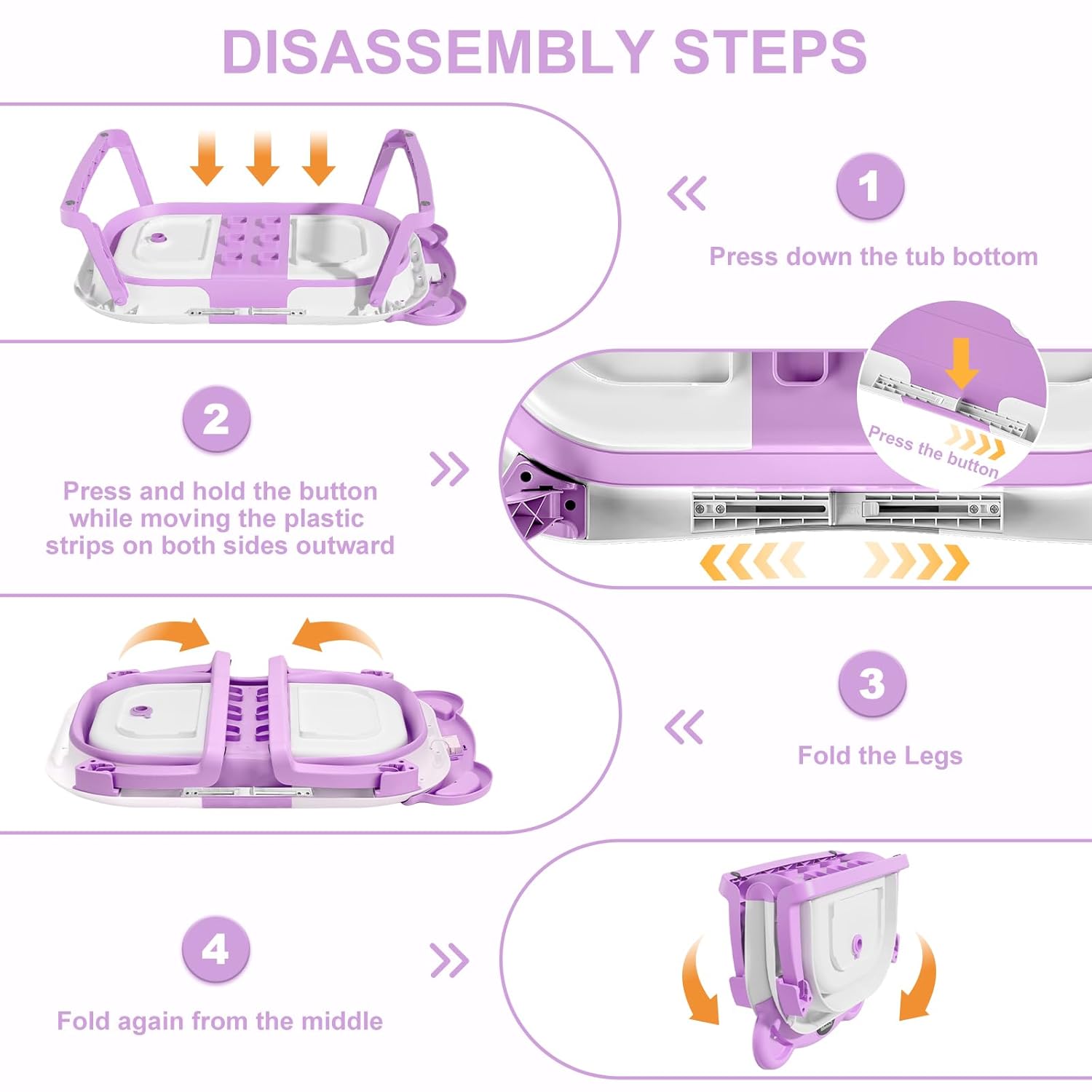 MoreFeel Collapsible Baby Bathtub for Newborn with Thermometer & 1 Hooded Towel & 1 Soft Floating Cushion, Lavender