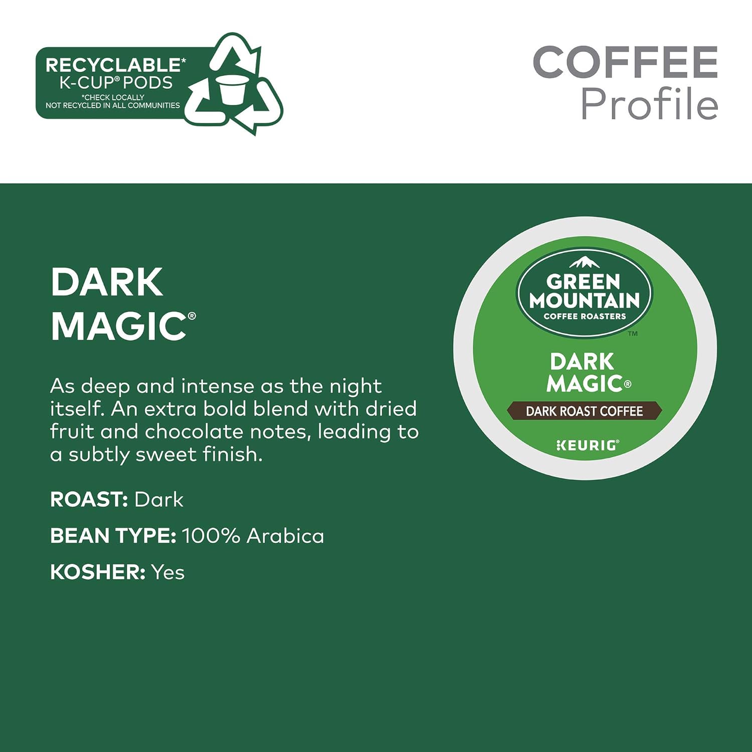 Green Mountain Coffee Roasters Dark Magic Keurig Single-Serve K-Cup Pods, Dark Roast Coffee, 72 Count