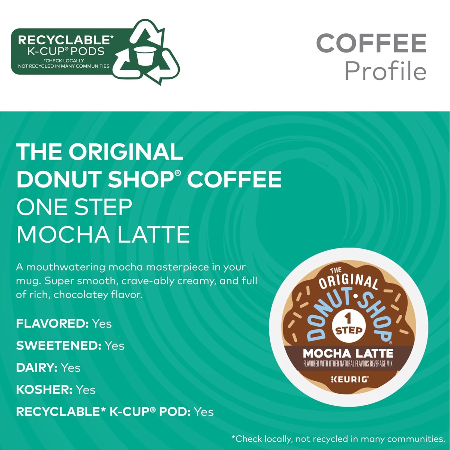 The Original Donut Shop Mocha One-Step Latte, Single Serve Coffee K-Cup Pod, Flavored Coffee, 60 Count (6 Packs of 10)