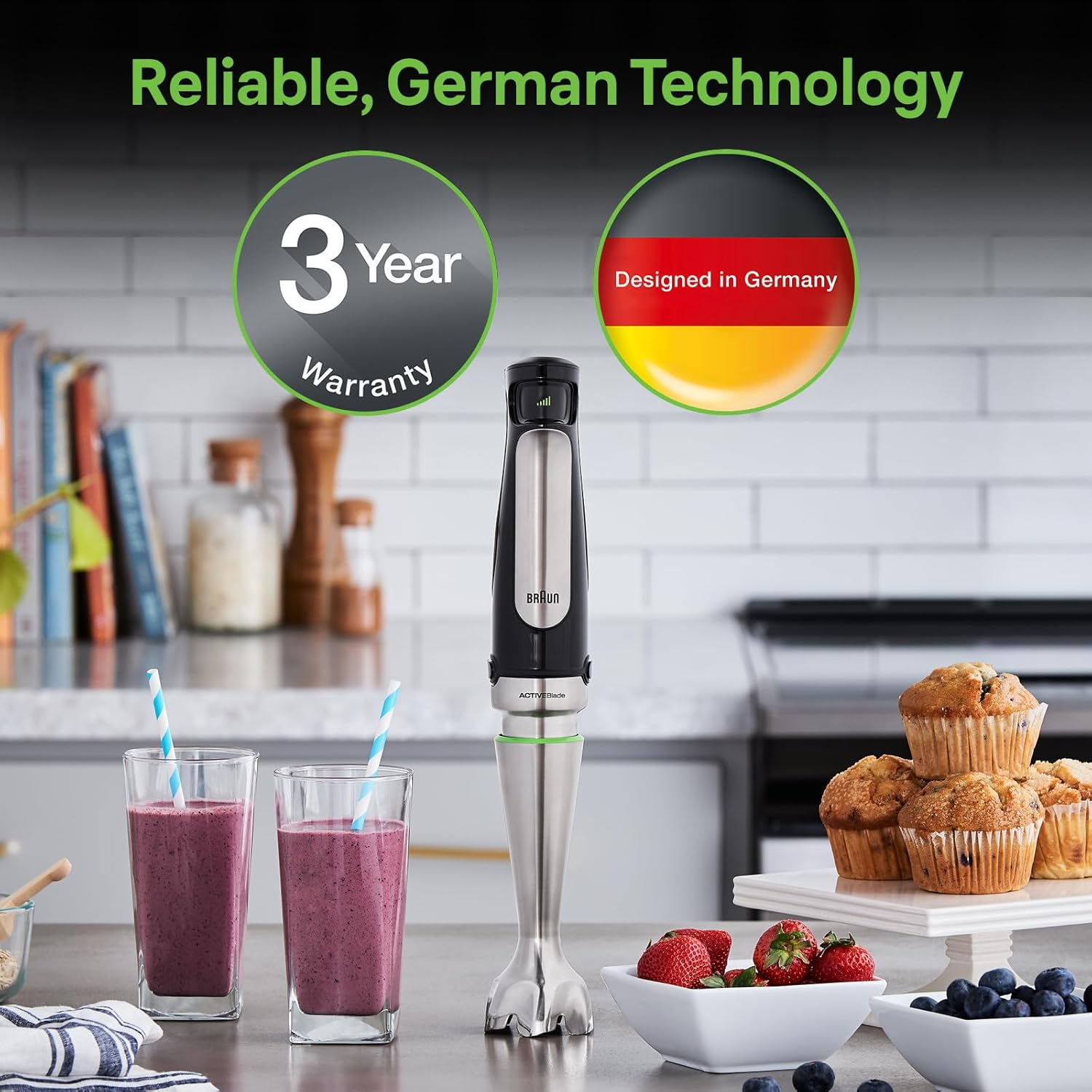 Braun MultiQuick 7 Smart-Speed Hand Blender with 500 Watts of Power, Whisk, Masher, and 6-Cup Food Processor