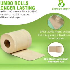 Premium Bamboo Toilet Paper, PFAS Free, Chemical Free Toilet Paper, Unbleached, (24) 3PLY & 300 Sheets, Organic Brown