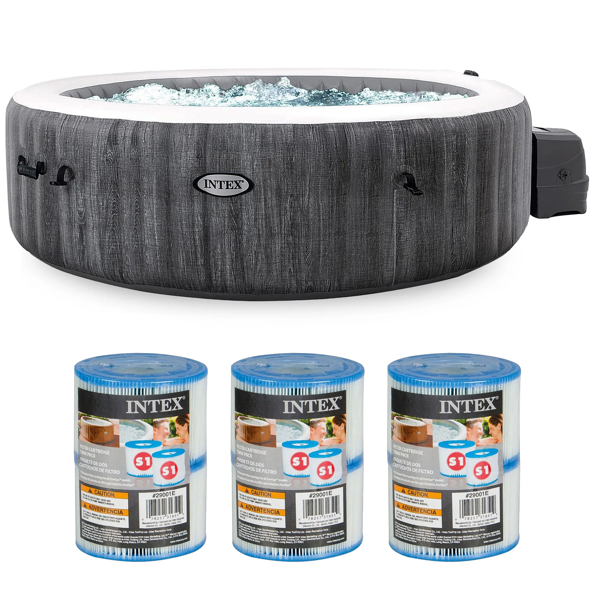 Intex PureSpa Plus Inflatable Bubble Jet Hot Tub and Replacement Filters (8 Pack)