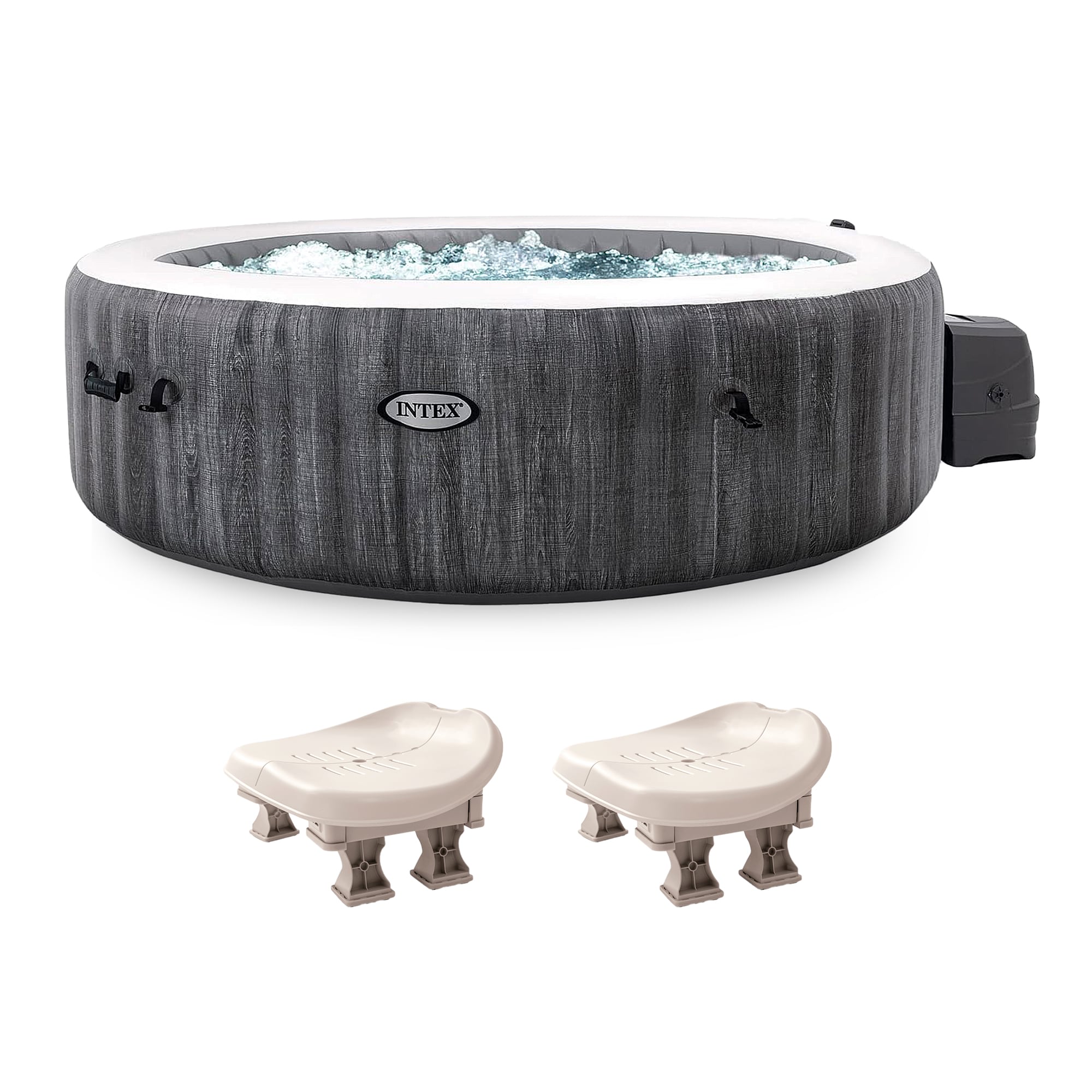 Intex PureSpa Plus Inflatable Bubble Jet Hot Tub with Non-Slip Seats (2 Pack)