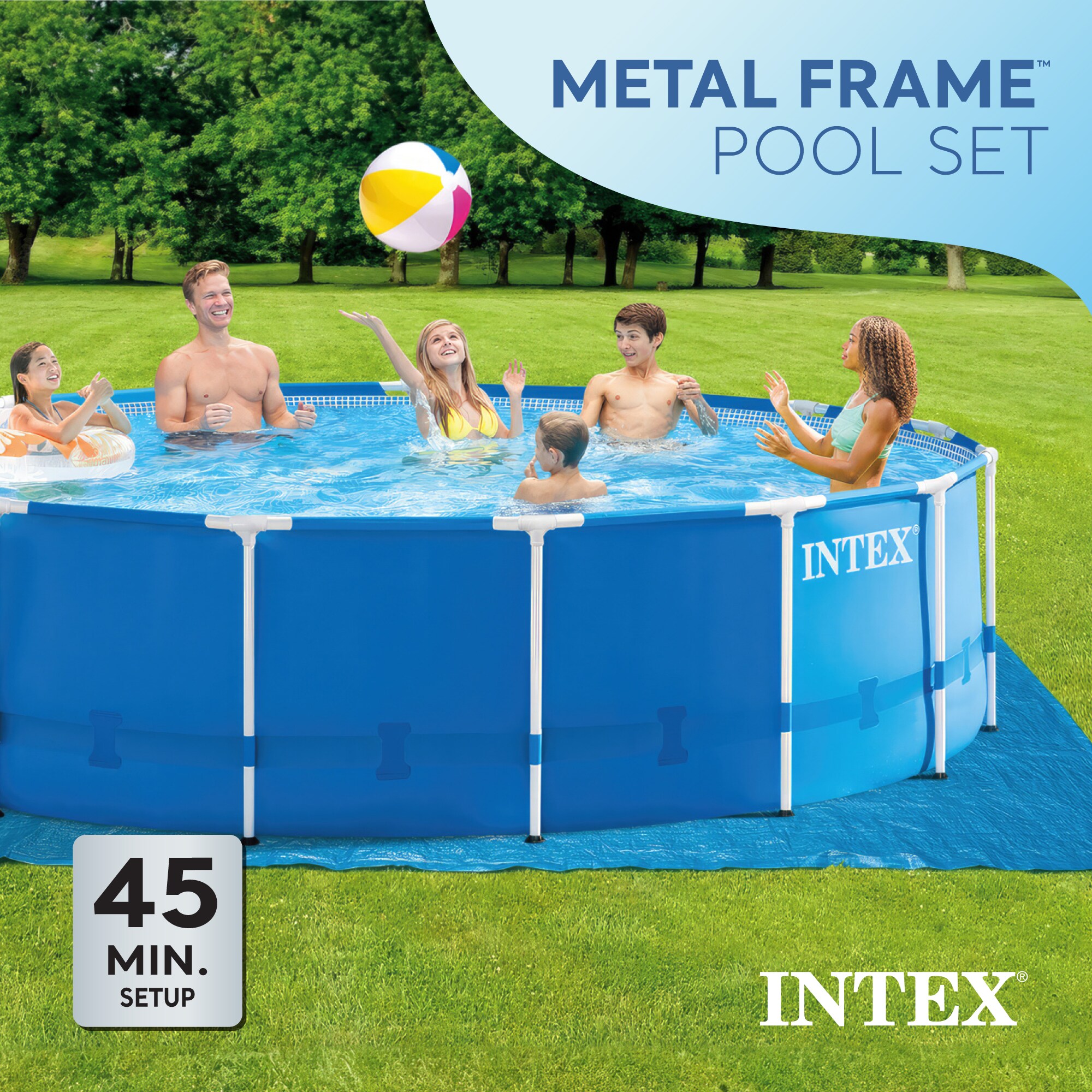 Intex 15-Feet x 15-Feet x 48-Inches Metal frame Round Above-Ground Pool with Filter Pump, Ground Cloth, Pool Cover, Ladder - Image 3
