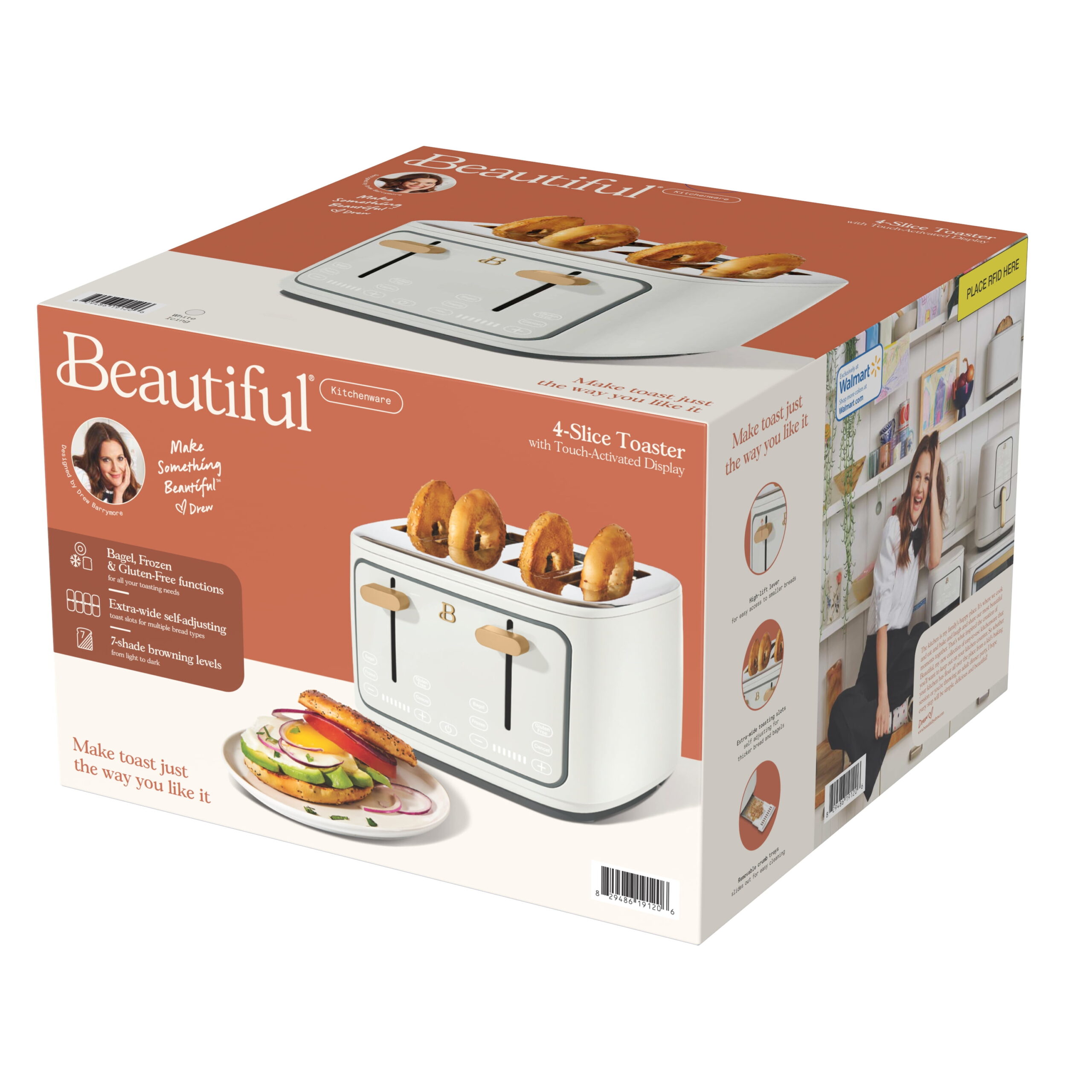 Beautiful 4-Slice Toaster with Touch-Activated Display, White Icing by Drew Barrymore