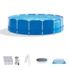 Intex 15-Feet x 15-Feet x 48-Inches Metal frame Round Above-Ground Pool with Filter Pump, Ground Cloth, Pool Cover, Ladder