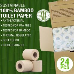 Premium Bamboo Toilet Paper, PFAS Free, Chemical Free Toilet Paper, Unbleached, (24) 3PLY & 300 Sheets, Organic Brown