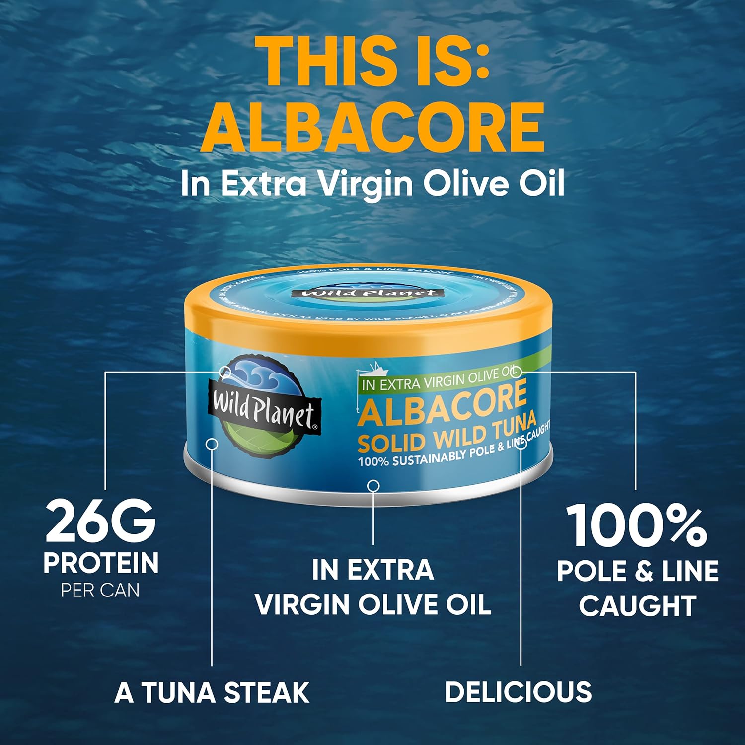 Wild Planet Albacore Wild Tuna in Extra Virgin Olive Oil, Canned Tuna, Sustainably Wild-Caught, Pole & Line, 5oz (Pack of 12)