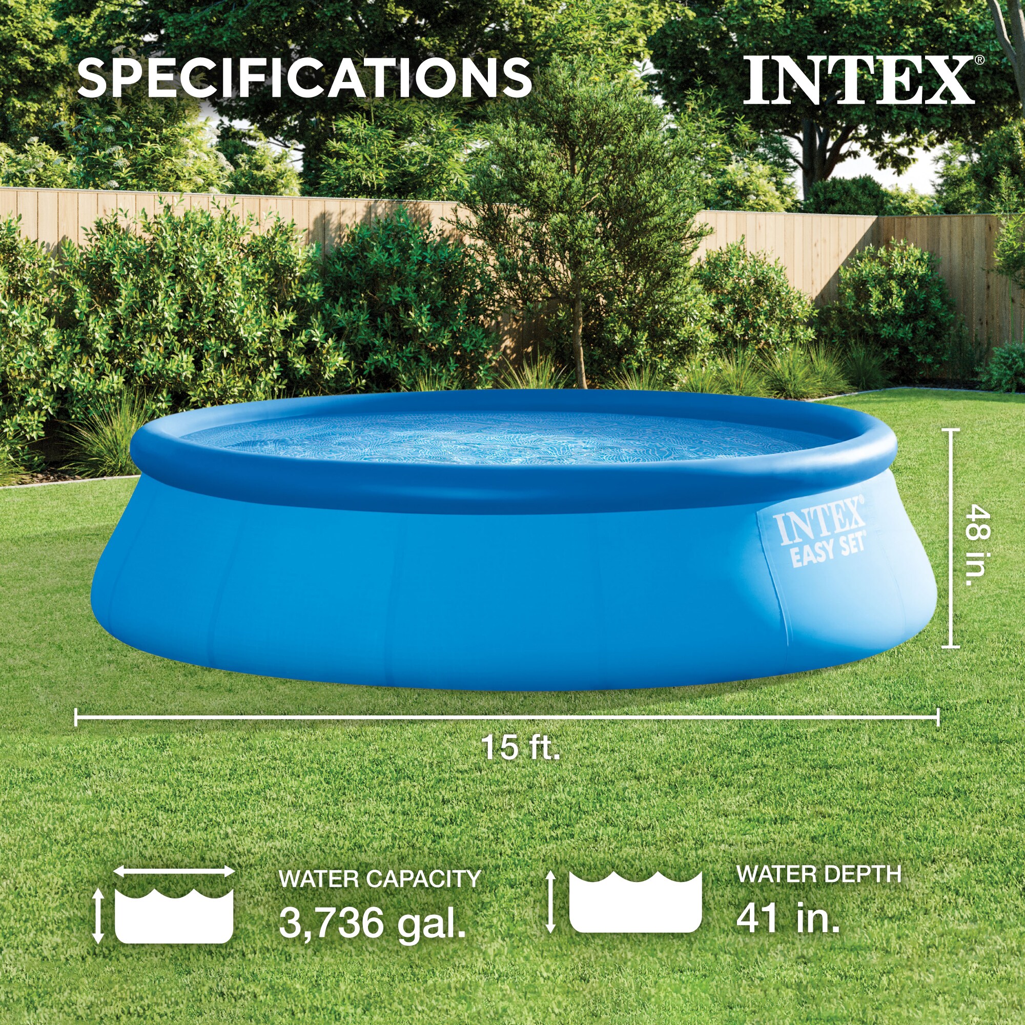 Intex 15ft x 48in Inflatable Easy Set Above Ground Swimming Pool with Ladder and Pump - Image 2