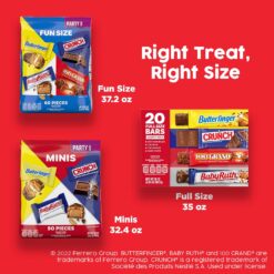 Butterfinger, CRUNCH, Baby Ruth and 100 Grand, Bulk 28 Pack, Assorted Full Size Chocolate Candy Bars, Stocking Stuffers, 48 oz