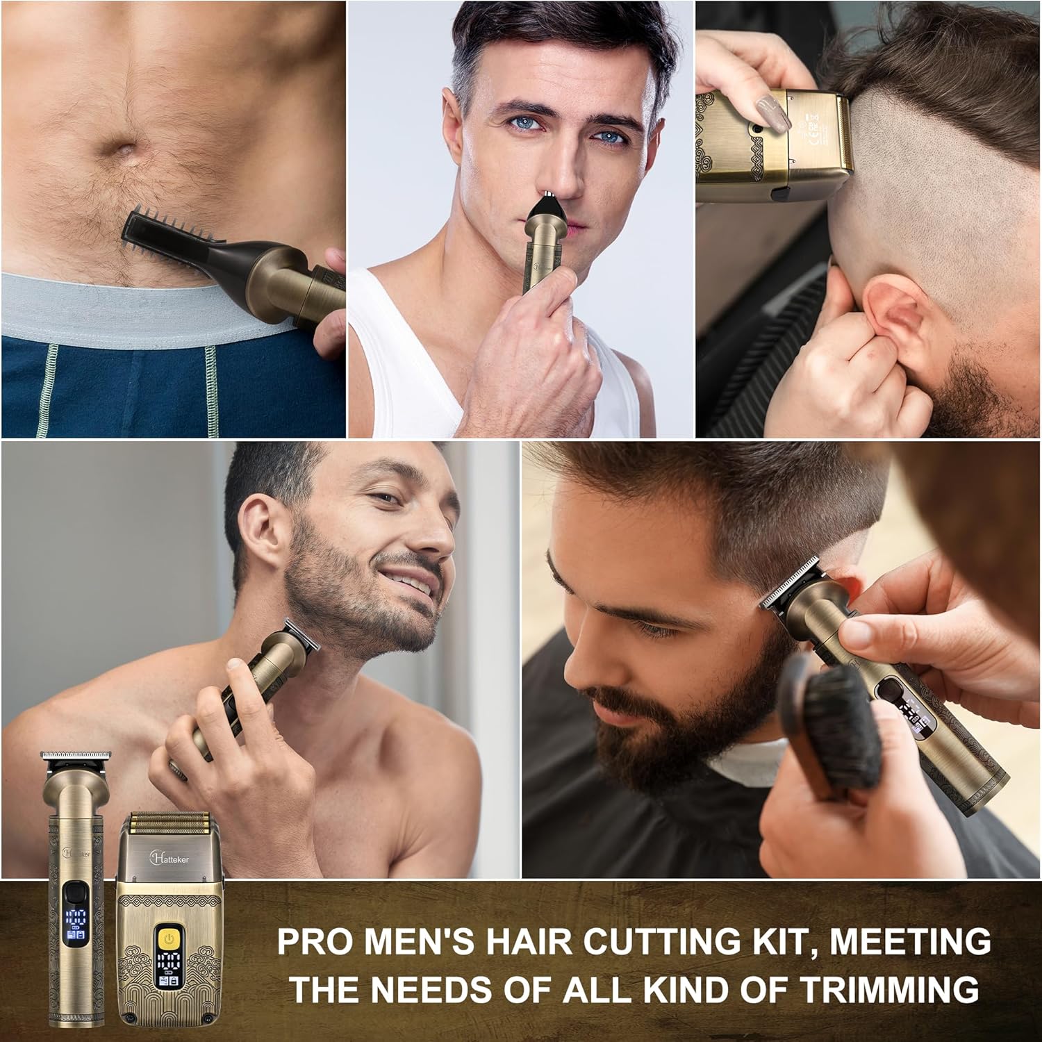 Hatteker Professional Hair Clipper Electric Razor Foil Shavers for Men Body Nose Ear Hair Grooming Kit