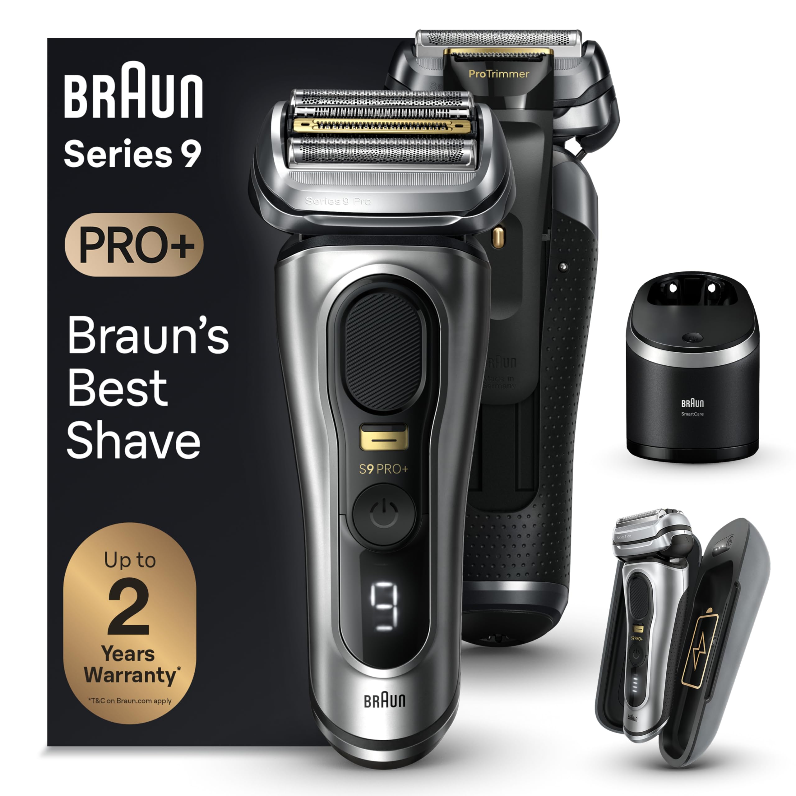 Braun Series 9 PRO+ 9577cc Electric Razor for Men, 5 Pro Shave Elements & Precision Long Hair Trimmer, 6in1 SmartCare Center