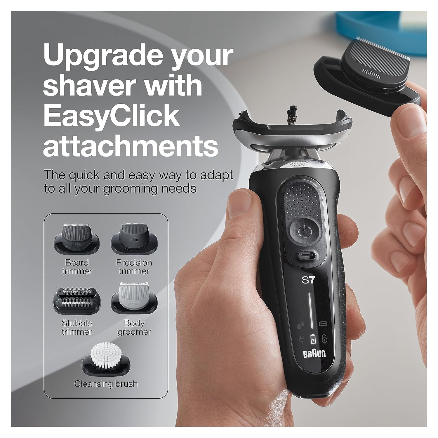 Braun Series 7 7075cc Electric Razor for Men with SmartCare Center, Beard Trimmer, Wet & Dry, Rechargeable, Cordless Foil Shaver, Black