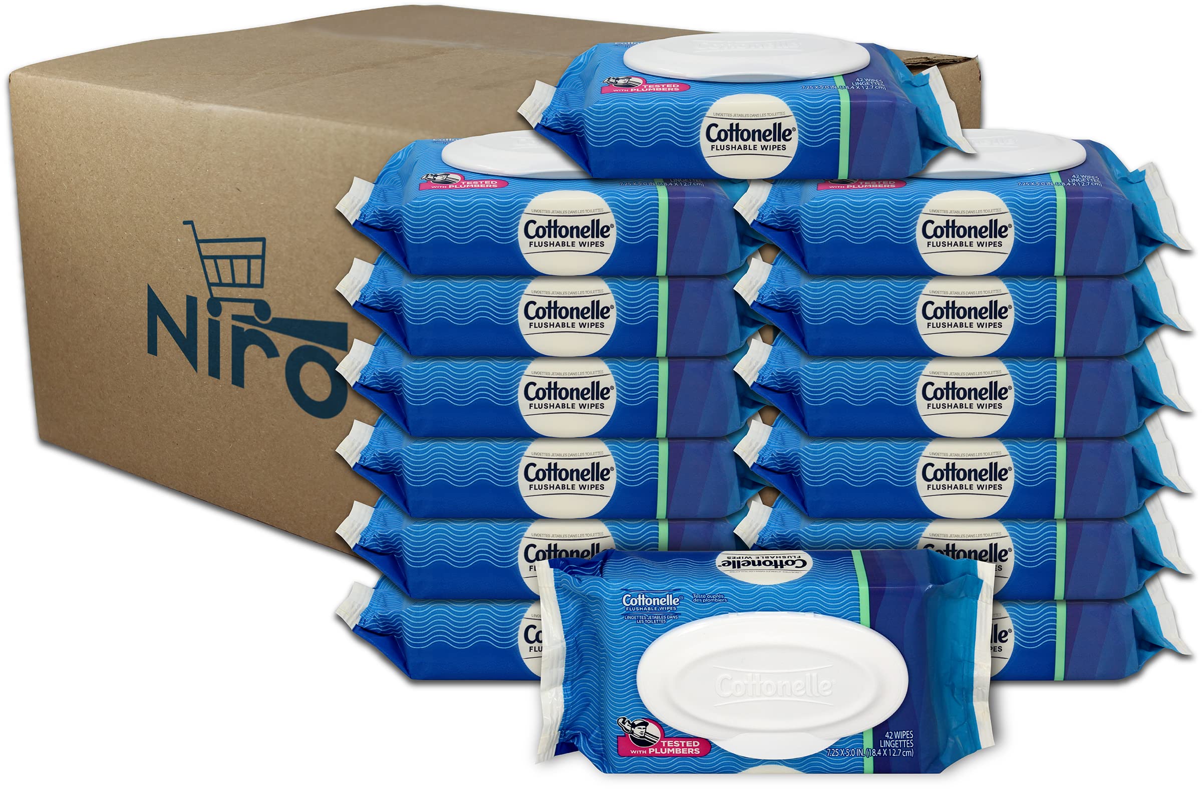 Niro Assortment, Cottonelle Flushable Wipes 14 Packs of 42-588 Cottonelle Wipes Flushable Wet Wipes Plus 100 Prep Cleaning Wipes