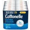 Cottonelle Ultra Clean Toilet Paper with Active CleaningRipples Texture, Strong Bath Tissue, 32 Family Mega Rolls (8 Packs of 4)