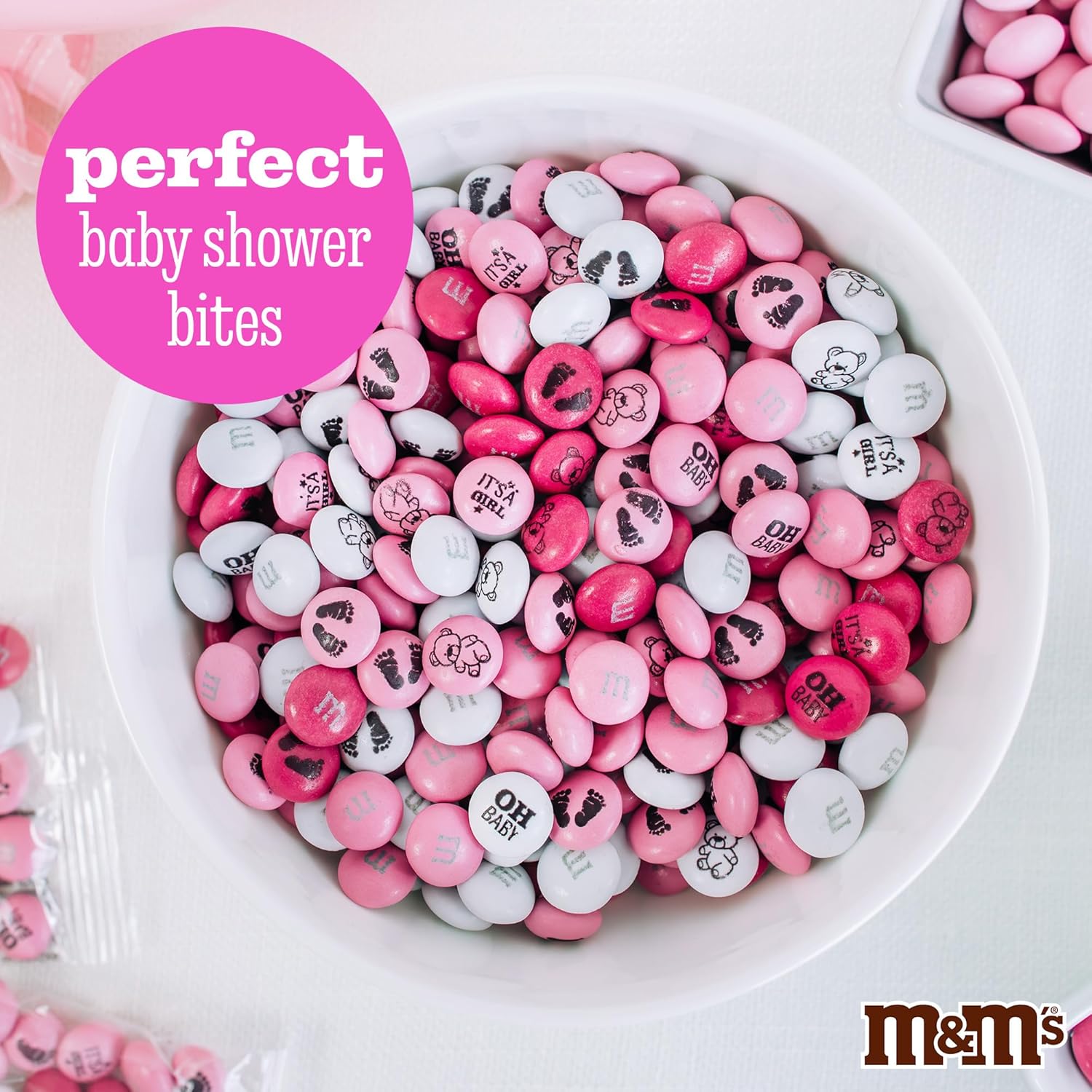 M&M’S Pink & White Milk Chocolate Candy - Baby Shower Favors for Girls, Pink & White Candy, 2 lbs Pack