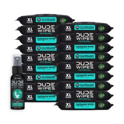 DUDE Wipes - Mint Chill Extra-Large Adult Wet Wipes with Eucalyptus & Tea Tree Oil,18 Pack, 864 Wipes, 1 Spray Bottle