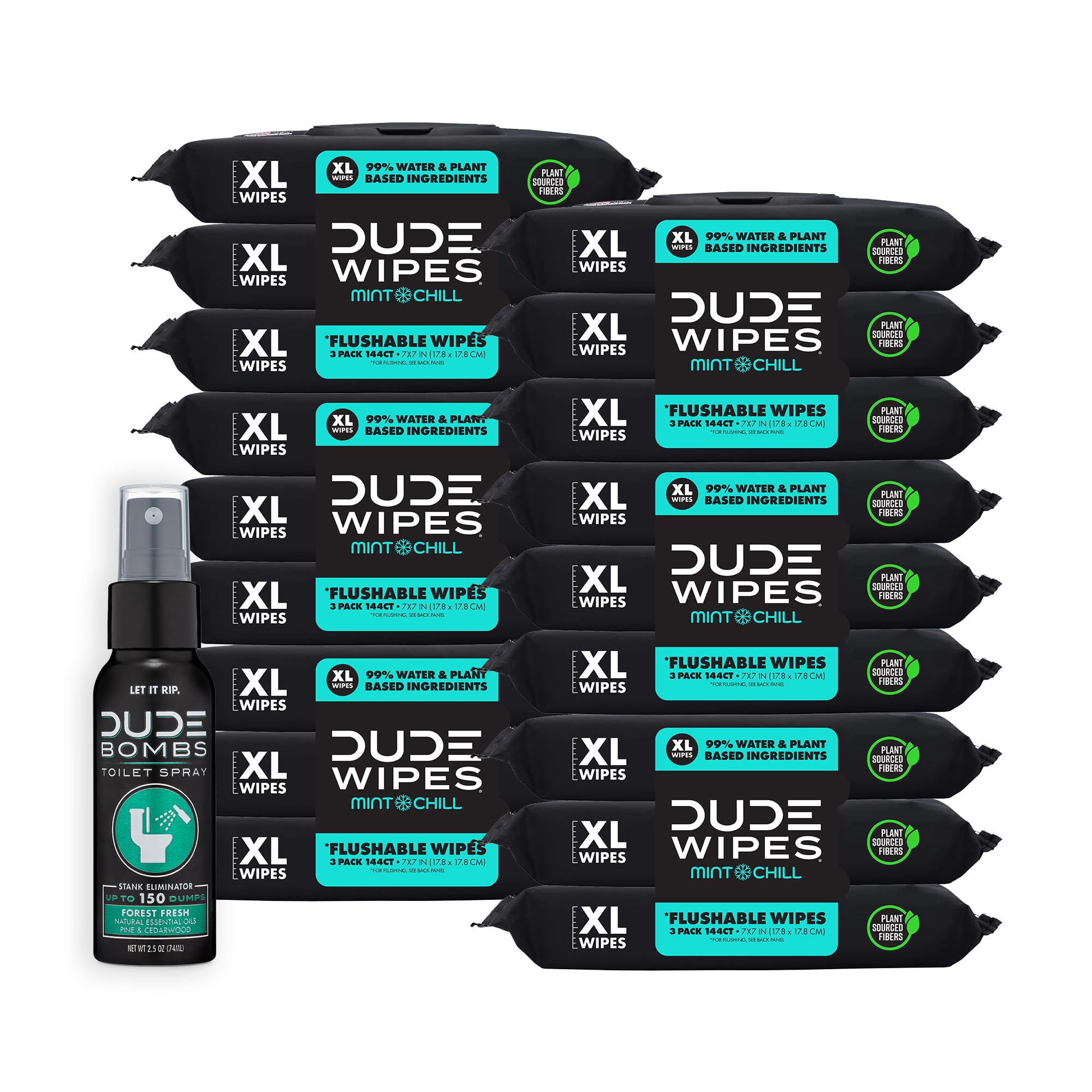 DUDE Wipes - Mint Chill Extra-Large Adult Wet Wipes with Eucalyptus & Tea Tree Oil,18 Pack, 864 Wipes, 1 Spray Bottle
