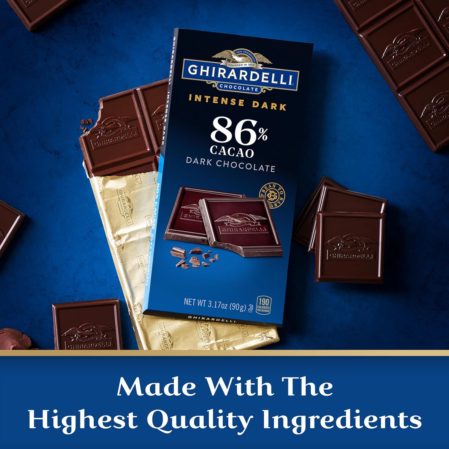 GHIRARDELLI Intensw Dark Chocolate Bar, 86% Cacao, 3.17 Oz Bar (Pack of 12)