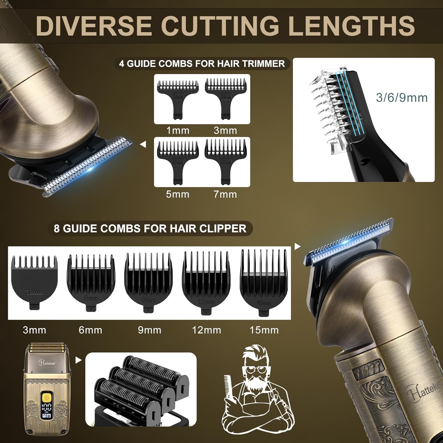 Hatteker Professional Hair Clipper Electric Razor Foil Shavers for Men Body Nose Ear Hair Grooming Kit