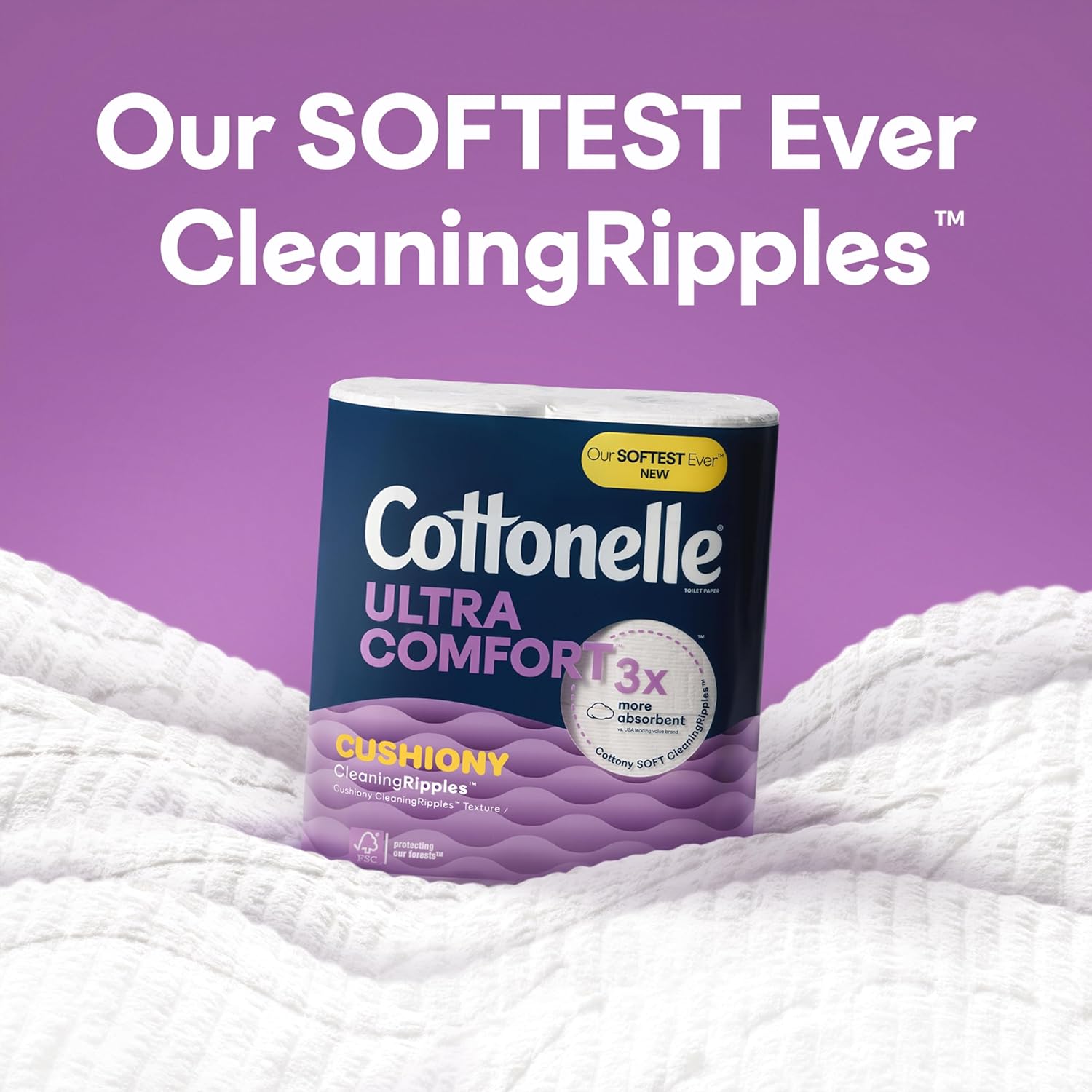 Cottonelle Ultra Comfort Toilet Paper with Cushiony CleaningRipples Texture, 32 Family Mega Rolls