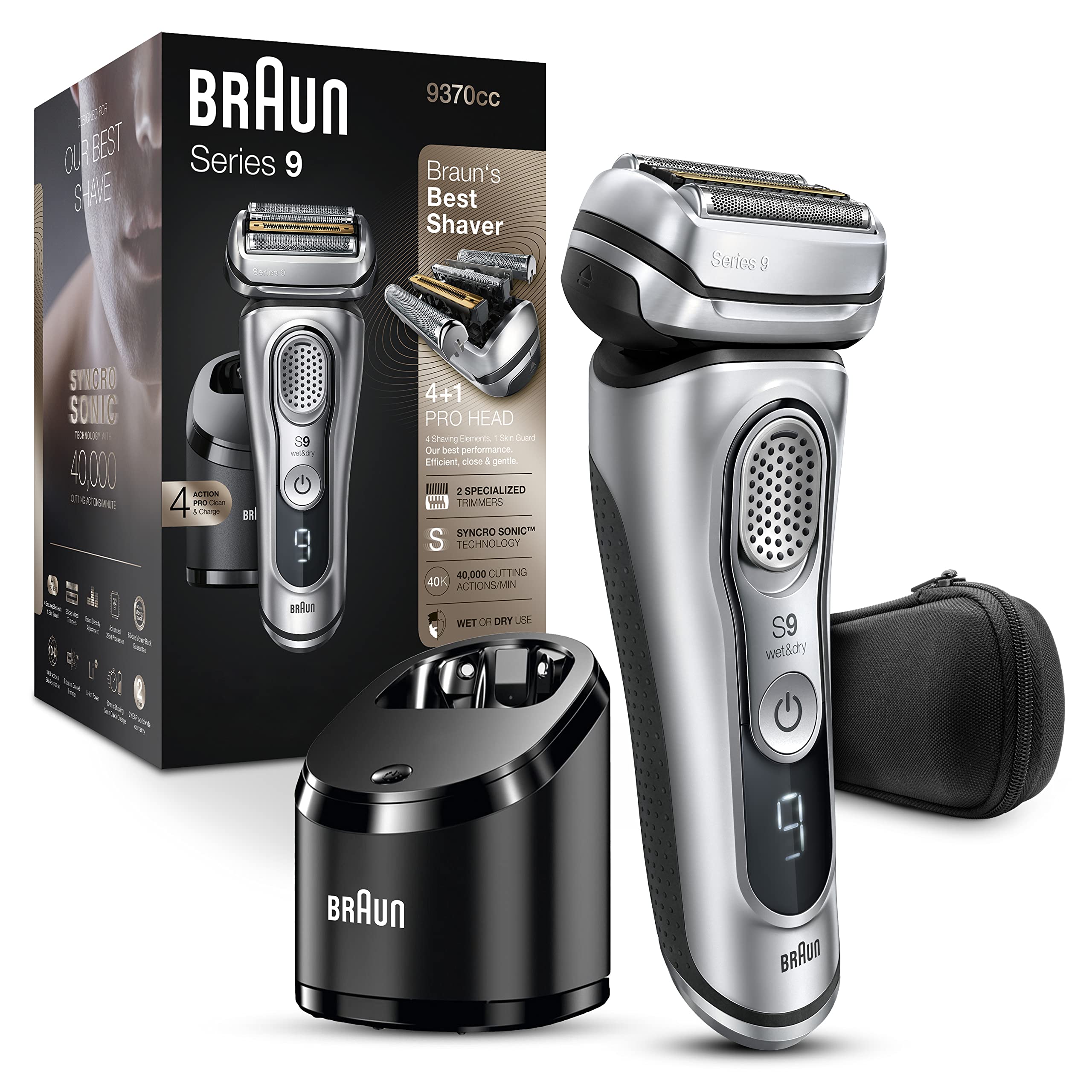 Braun Electric Razor for Men With Precision Beard Trimmer, Rechargeable, Wet & Dry Foil Shaver, Silver, 3 Piece Set