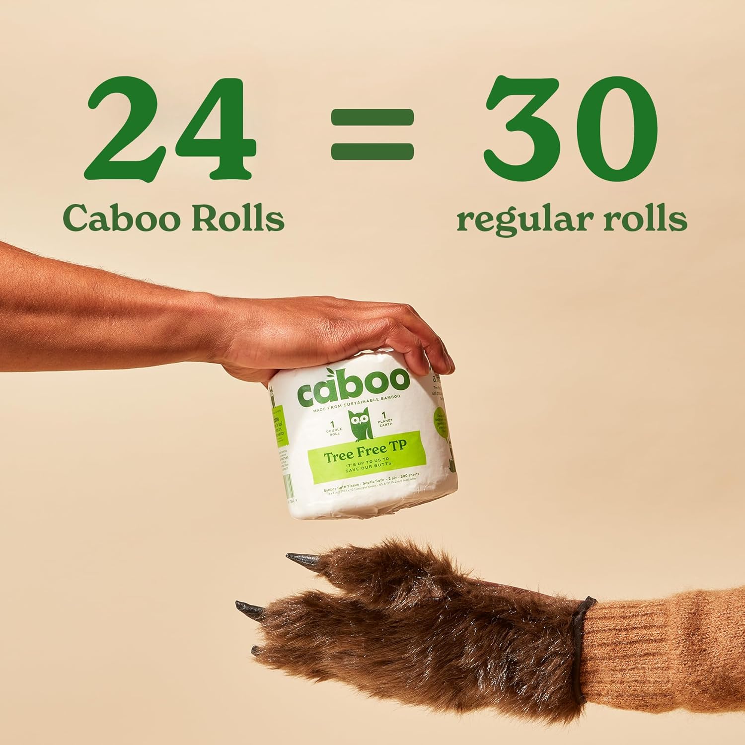 Caboo Tree Free Toilet Paper, Septic Safe Toilet Tissue, Eco Friendly, Pack of 24 Double Rolls, 300 Sheets Per Roll