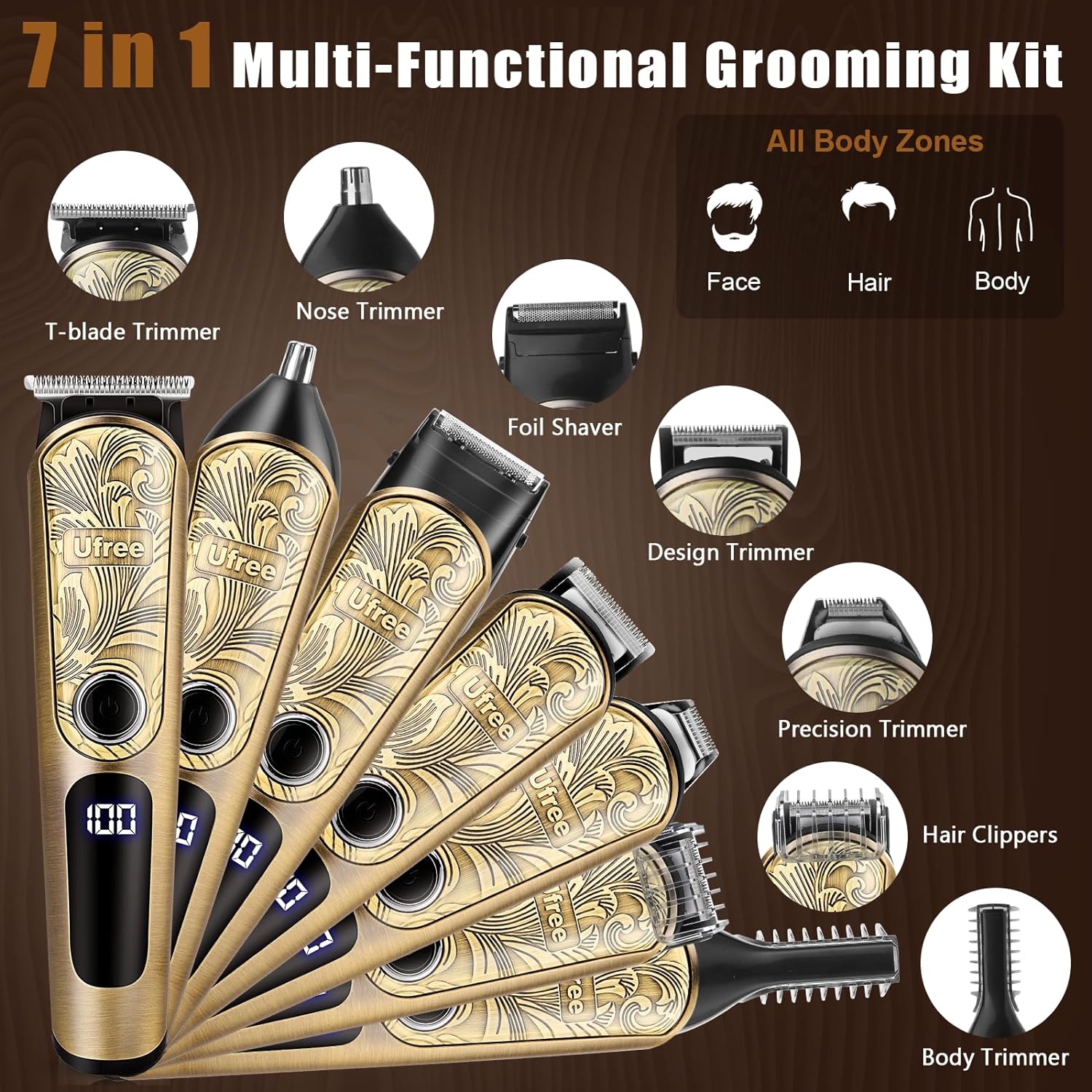 Ufree Gifts for Men, Beard Trimmer with Charging Stand, IPX7 Waterproof Electric Razor Shavers for Men