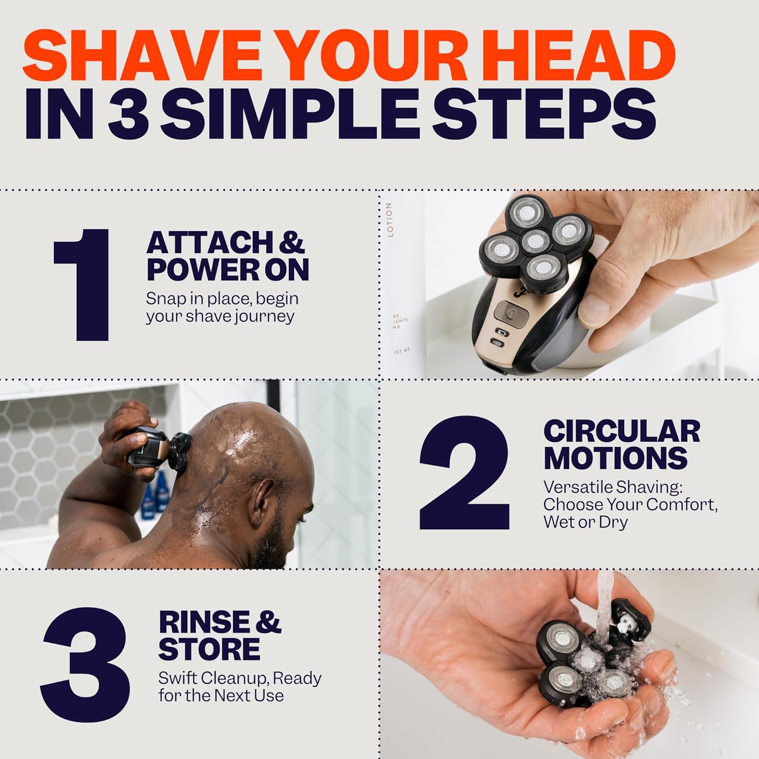 The FlexSeries Electric Head Hair Shaver - Freebird - Ultimate Mens Cordless Rechargeable Wet/Dry Skull & Bald Head Waterproof Razor