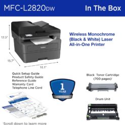 Brother MFC-L2820DW Wireless Compact Monochrome All-in-One Laser Printer with Copy, Scan and Fax, Duplex, Black & White