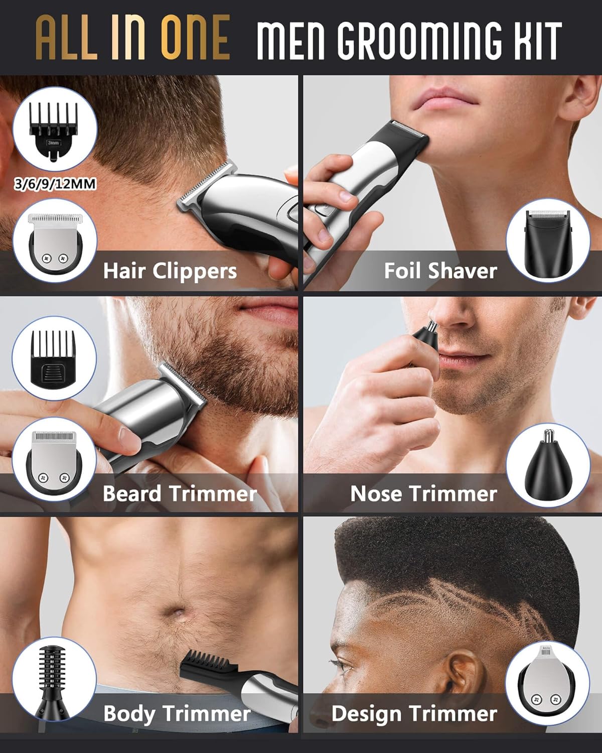 Ufree Beard Trimmer for Men, Waterproof Electric Razor for Nose, Body, Face and Mustache, Cordless Hair Clippers Shavers