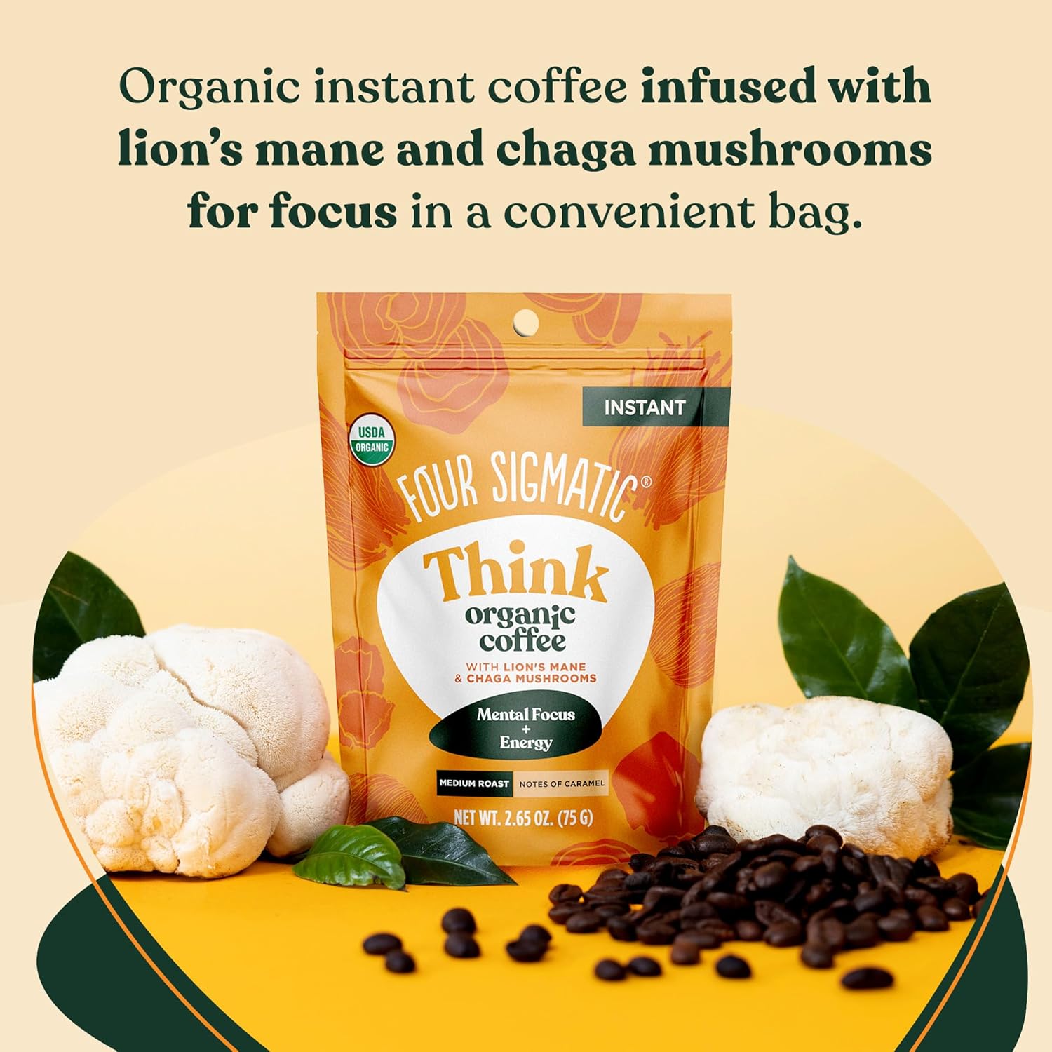 Four Sigmatic Organic Mushroom Coffee | Instant Mushroom Coffee Mix with Lion's Mane, Chaga and Rhodiola