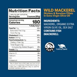 Wild Planet Wild Mackerel Fillets in Organic Extra Virgin Olive Oil, Skinless & Boneless, Tinned Fish, 4.4 Ounce ( Pack of 12)