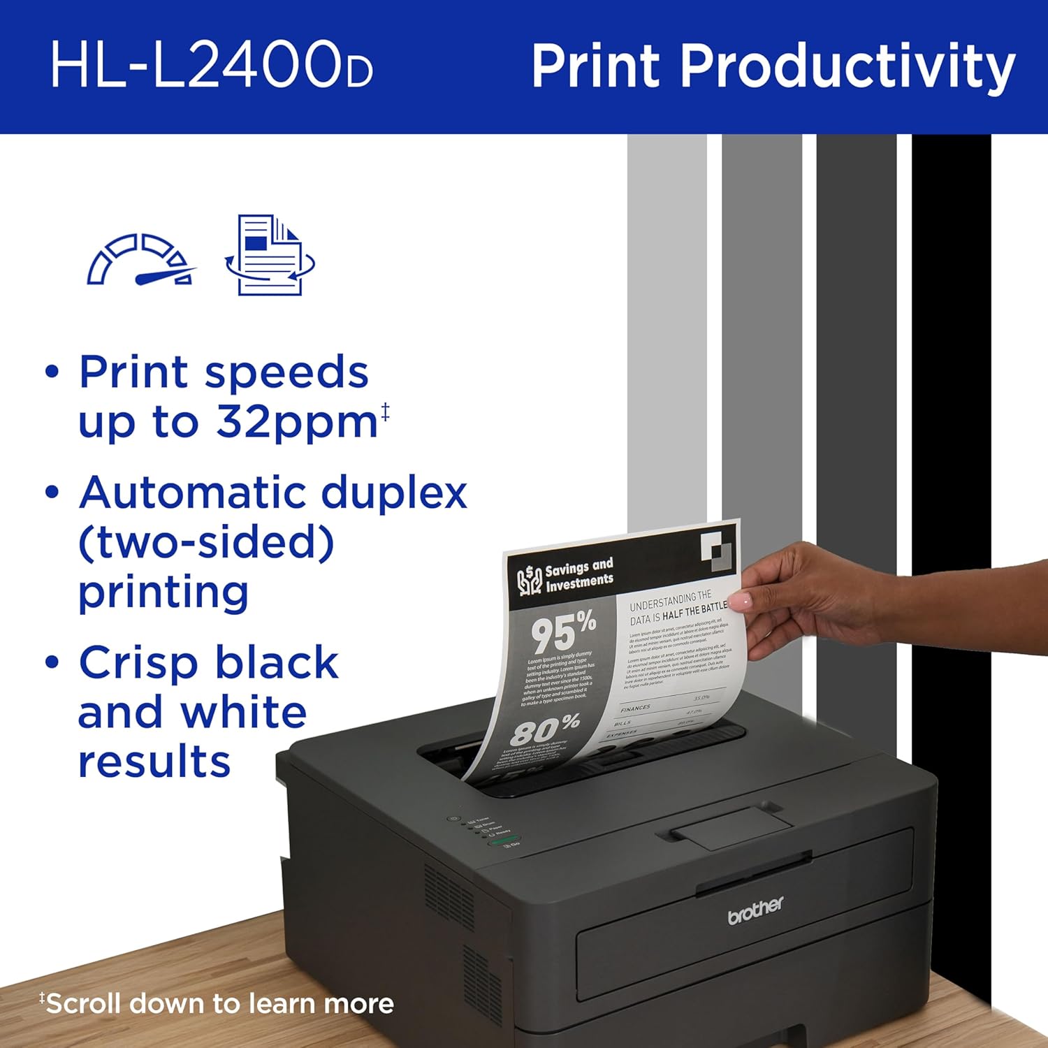 Brother HL-L2400D Compact Laser Printer, Single-Function, Print (9092806)