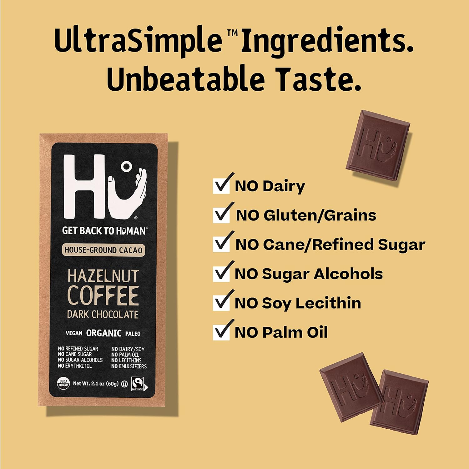 Hu Chocolate Bars, 12 Pack Hazelnut Coffee Crunch Chocolate, Natural Organic Vegan, Fair Trade Dark Chocolate, 2.1oz Each