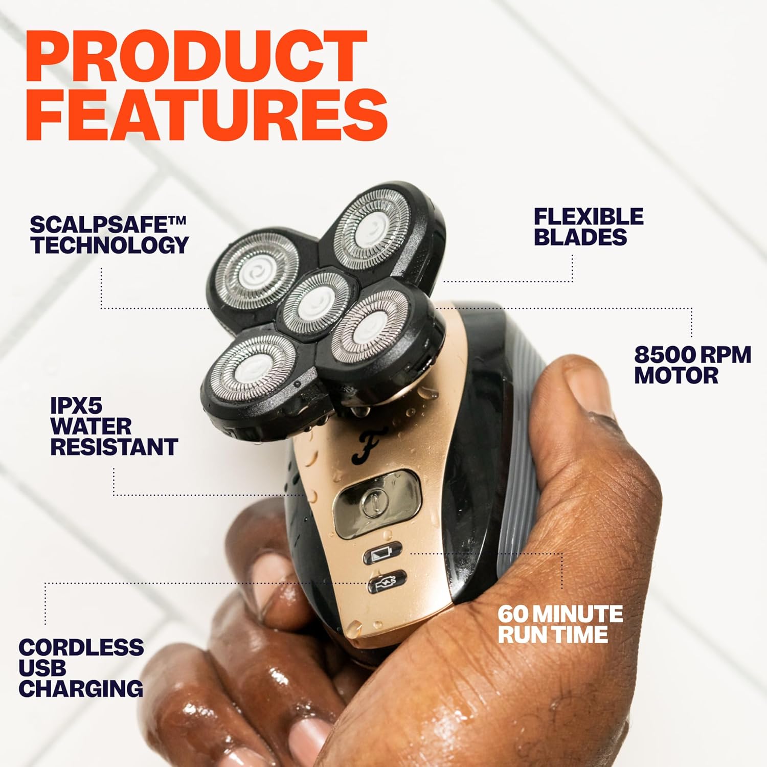 The FlexSeries Electric Head Hair Shaver - Freebird - Ultimate Mens Cordless Rechargeable Wet/Dry Skull & Bald Head Waterproof Razor