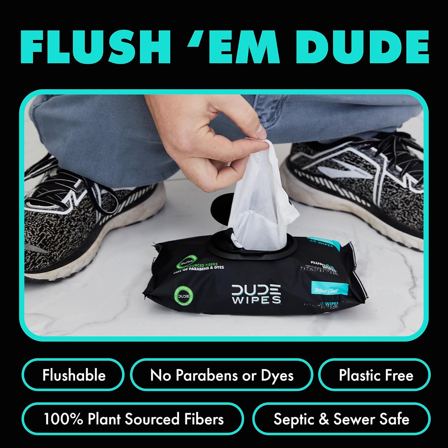 DUDE Wipes - Mint Chill Extra-Large Adult Wet Wipes with Eucalyptus & Tea Tree Oil,18 Pack, 864 Wipes, 1 Spray Bottle