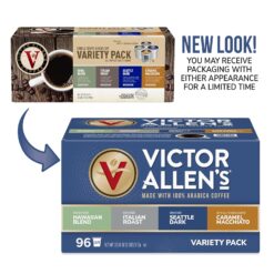 Victor Allen's Coffee Variety Pack (Kona Blend, Italian Roast, Seattle Dark, Caramel Macchiato), 96 Count