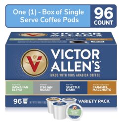 Victor Allen's Coffee Variety Pack (Kona Blend, Italian Roast, Seattle Dark, Caramel Macchiato), 96 Count