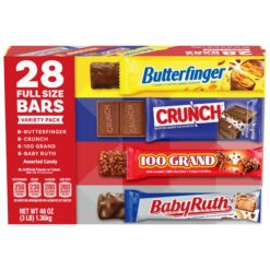 Butterfinger, CRUNCH, Baby Ruth and 100 Grand, Bulk 28 Pack, Assorted Full Size Chocolate Candy Bars, Stocking Stuffers, 48 oz