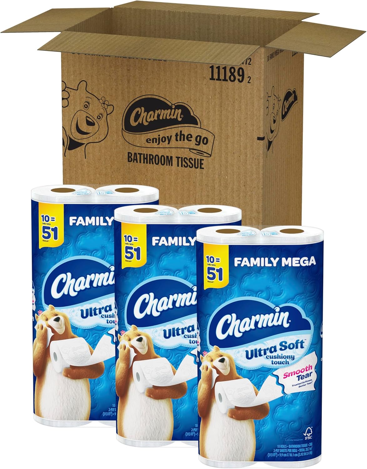 Charmin Ultra Soft Cushiony Touch Toilet Paper, 30 Family Mega Rolls = 153 Regular Rolls