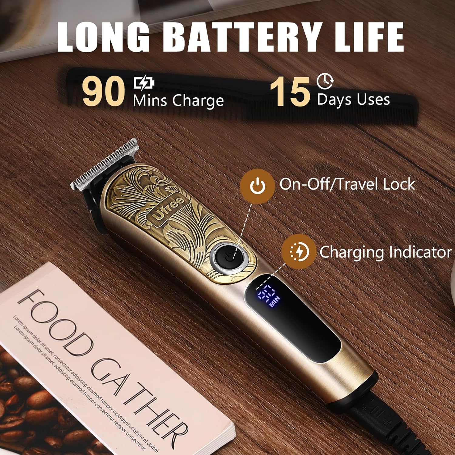 Ufree Gifts for Men, Beard Trimmer with Charging Stand, IPX7 Waterproof Electric Razor Shavers for Men