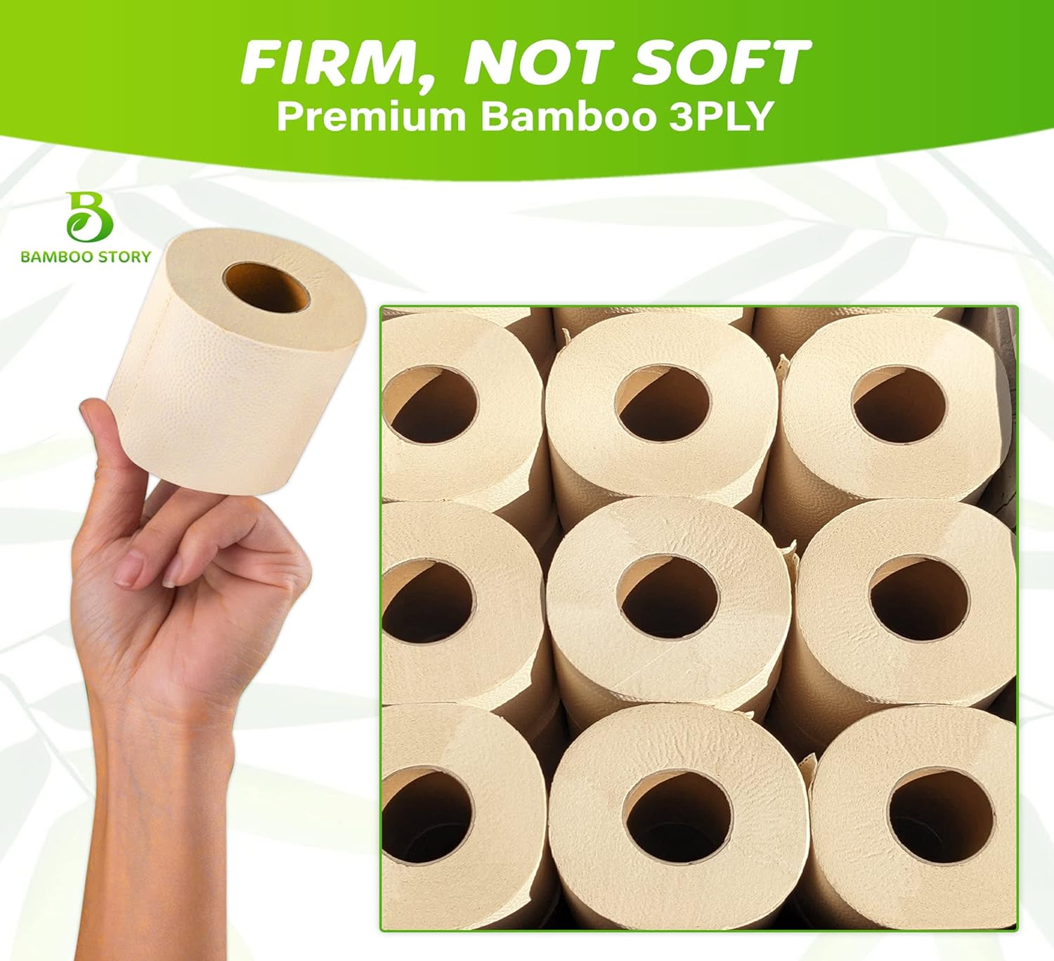 Premium Bamboo Toilet Paper, PFAS Free, Chemical Free Toilet Paper, Unbleached, (24) 3PLY & 300 Sheets, Organic Brown