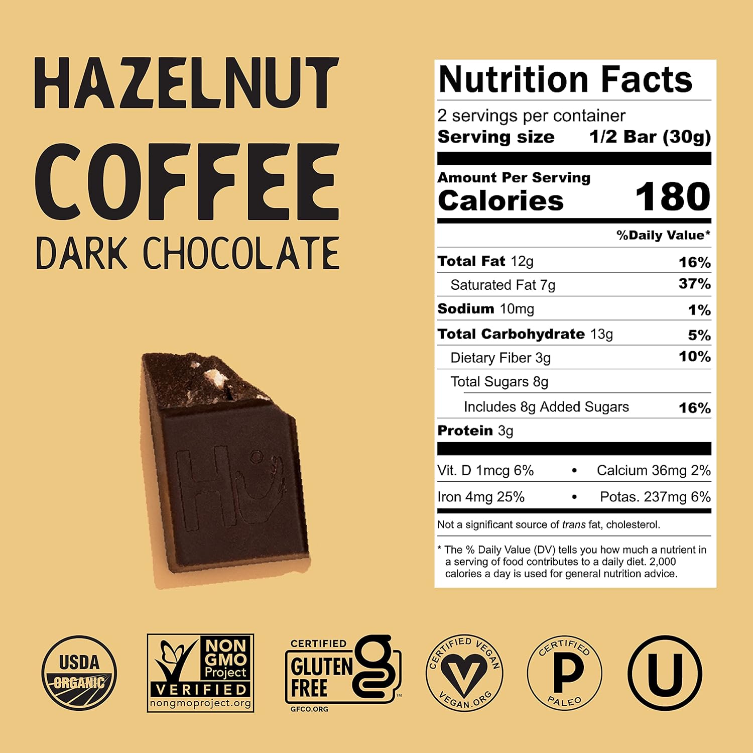 Hu Chocolate Bars, 12 Pack Hazelnut Coffee Crunch Chocolate, Natural Organic Vegan, Fair Trade Dark Chocolate, 2.1oz Each