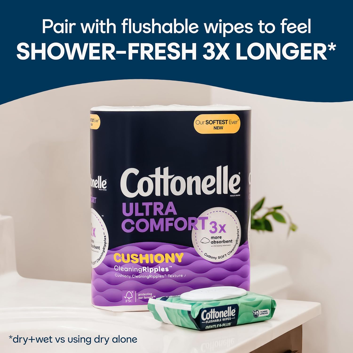 Cottonelle Ultra Comfort Toilet Paper with Cushiony CleaningRipples Texture, 32 Family Mega Rolls