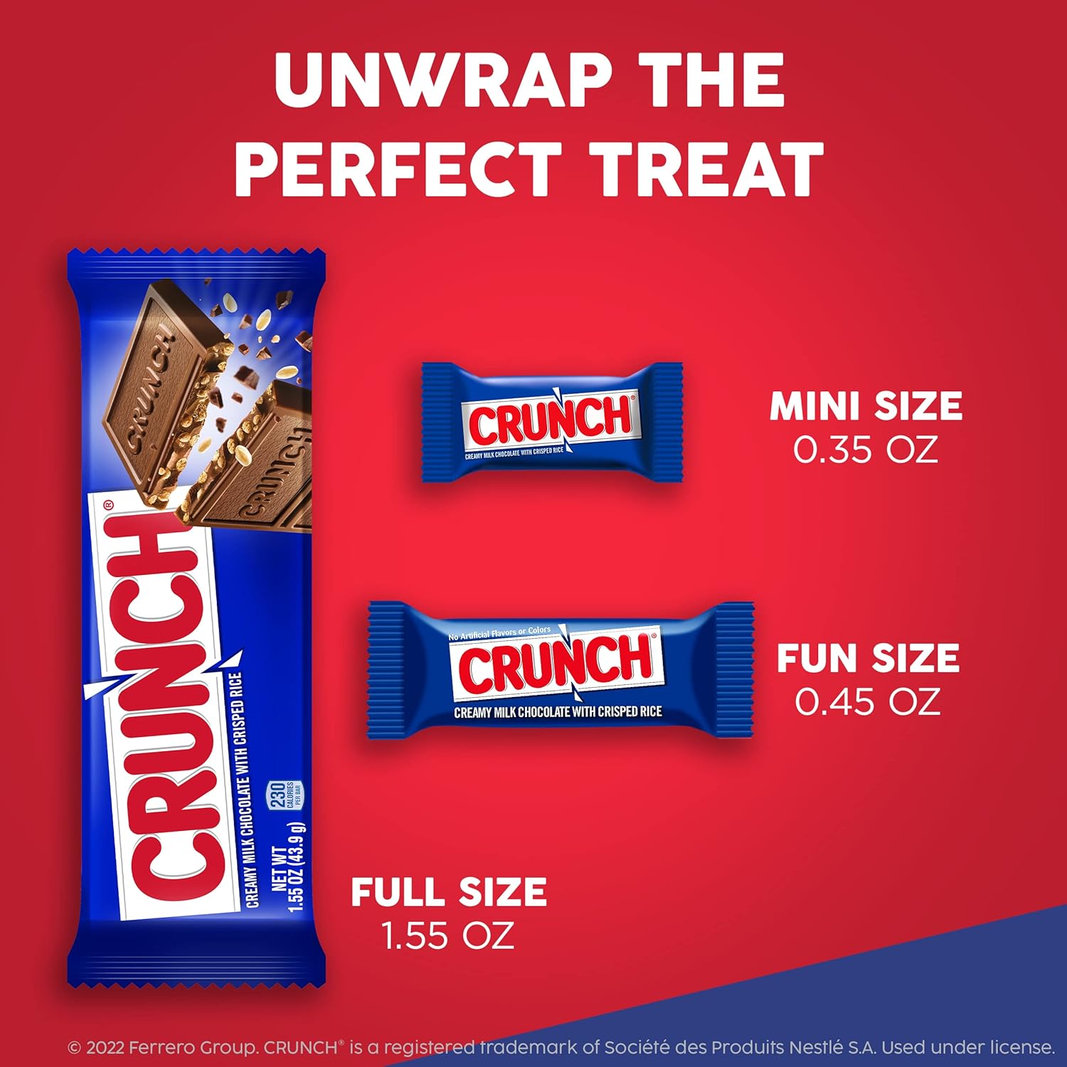 CRUNCH Bulk 18 Pack, Milk Chocolate and Crisped Rice, Full Size Holiday Candy Bars, Stocking Stuffers, Individually Wrapped, 1.55 oz Each
