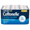 Cottonelle Ultra Clean Toilet Paper with Active CleaningRipples Texture, Strong Bath Tissue, 24 Family Mega Rolls (4 Packs of 6)