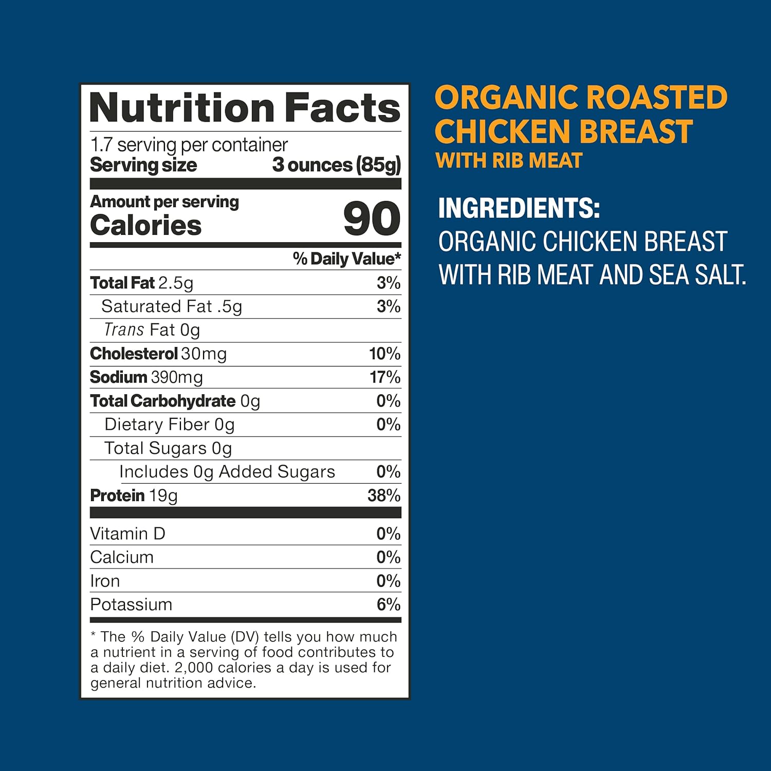 Wild Planet Organic Roasted Chicken Breast With Rib Meat, Skinless and Boneless, Sea Salt, Free Range, Non-GMO, Gluten Free, Keto and Paleo, 5 Ounce (Pack of 12)