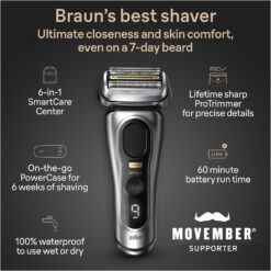 Braun Series 9 PRO+ 9577cc Electric Razor for Men, 5 Pro Shave Elements & Precision Long Hair Trimmer, 6in1 SmartCare Center